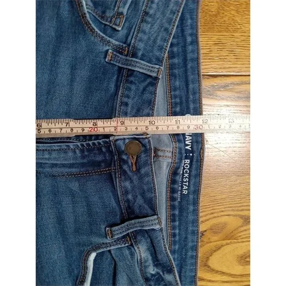 OLD NAVY Jeans Womens 12 BLUE MID RISE ROCKSTAR Preowned Distressed Ripped Hole - Picture 7 of 12